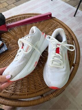 Brooks Ghost Max 2 White Sneakers with Coral Accents